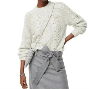 J. Crew Azra CableKnit Mock Neck Sweater Ecru Size XXS
